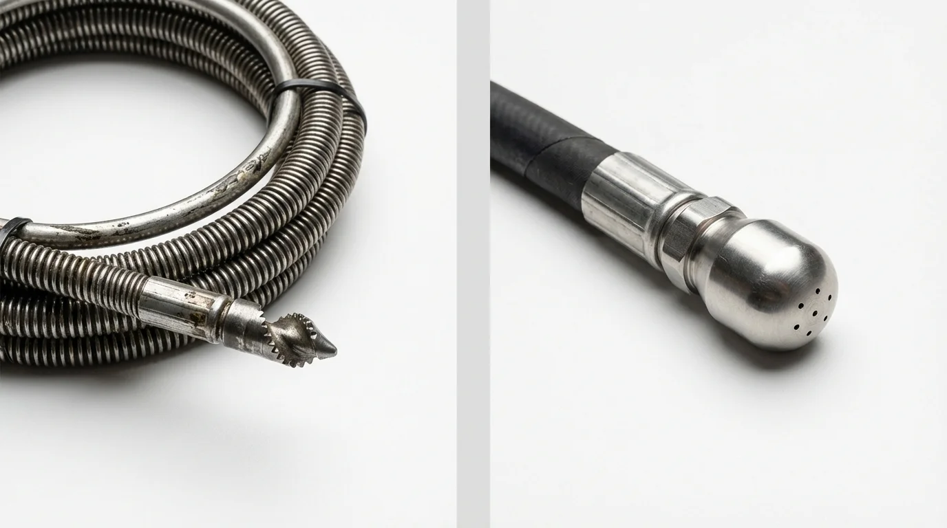 Drain snake cable and hydro jetting nozzle used for drain cleaning in Cotuit, MA