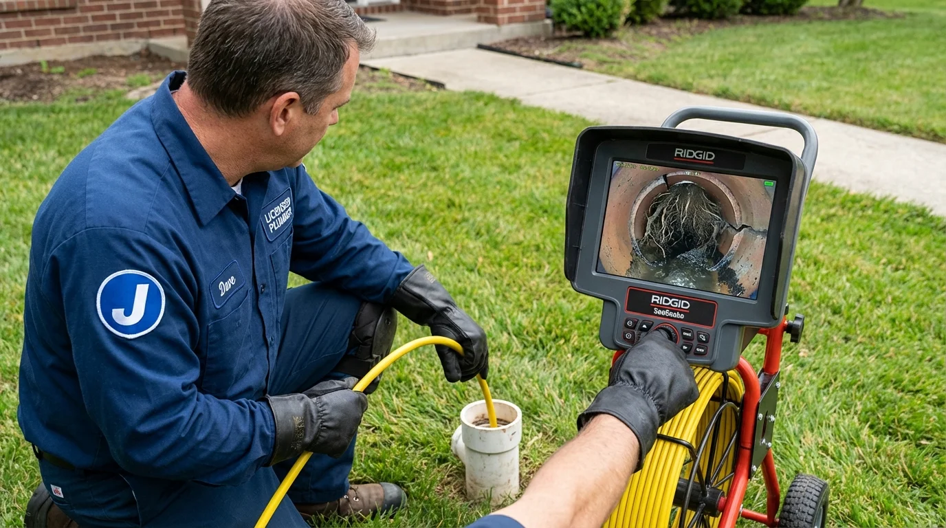 Sewer camera inspection being performed by Johns Plumbing LLC in Cotuit