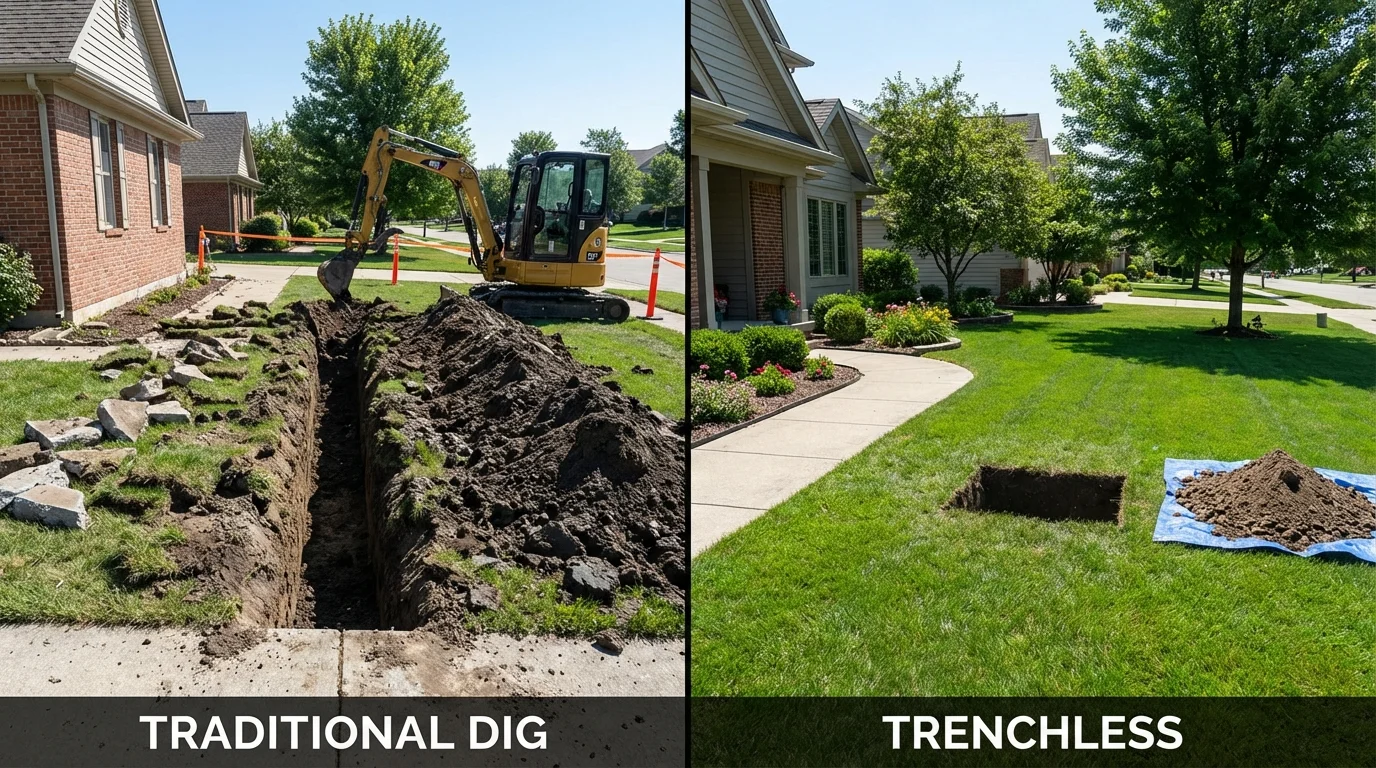 Trenchless sewer repair with minimal yard damage versus traditional excavation in Cotuit, MA